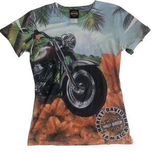 Women's Harley Davidson Shirt AOP Jamaica Size Large - All Over Print Both Sides